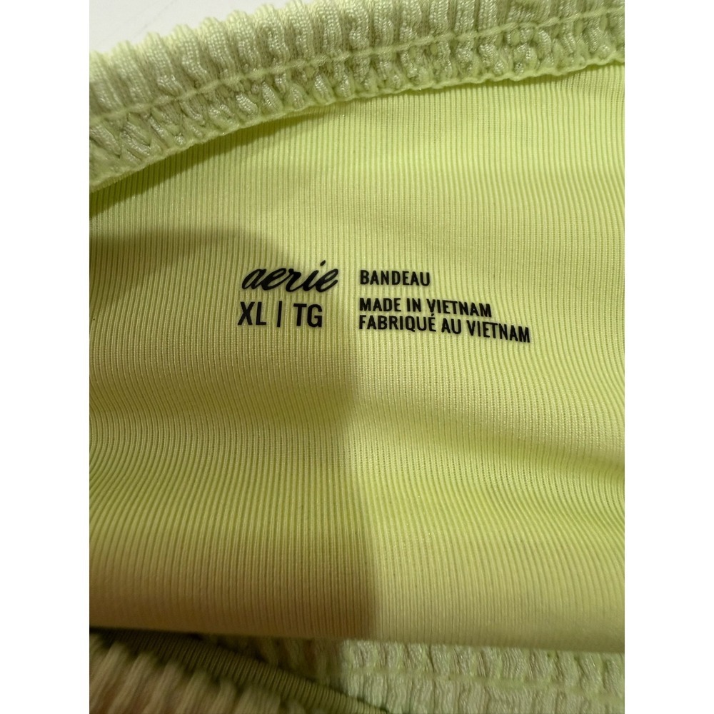 Aerie Womens XL Lime Green Ribbed One Shoulder Bandeau Bikini Top Swimwear - Picture 3 of 4